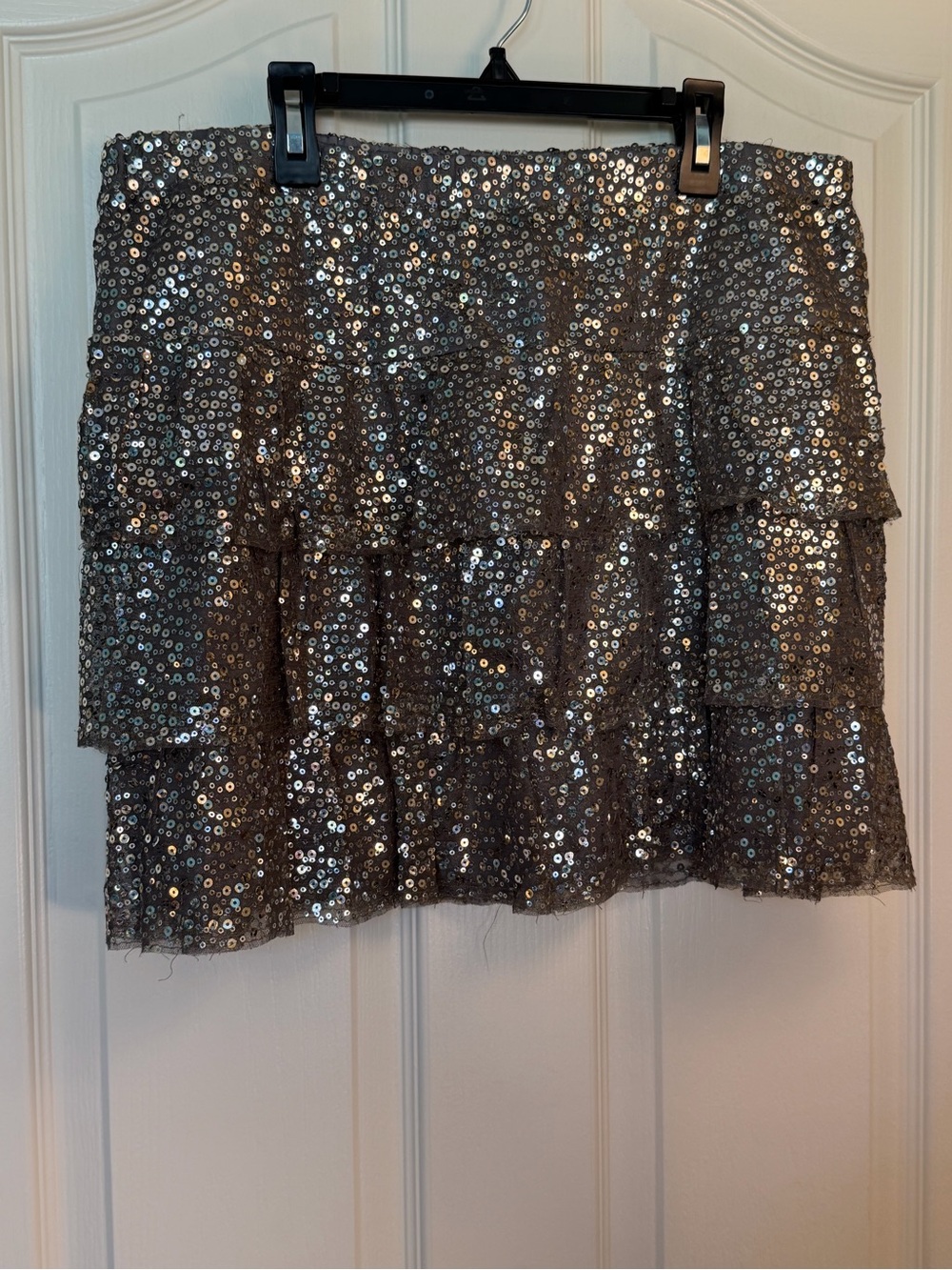 Express Silver Sequin Tiered Mini Skirt